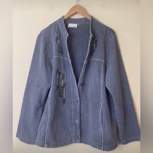 Linda K Originals | Blue Hand Painted Button Down Textured 100% Cotton Jacket M